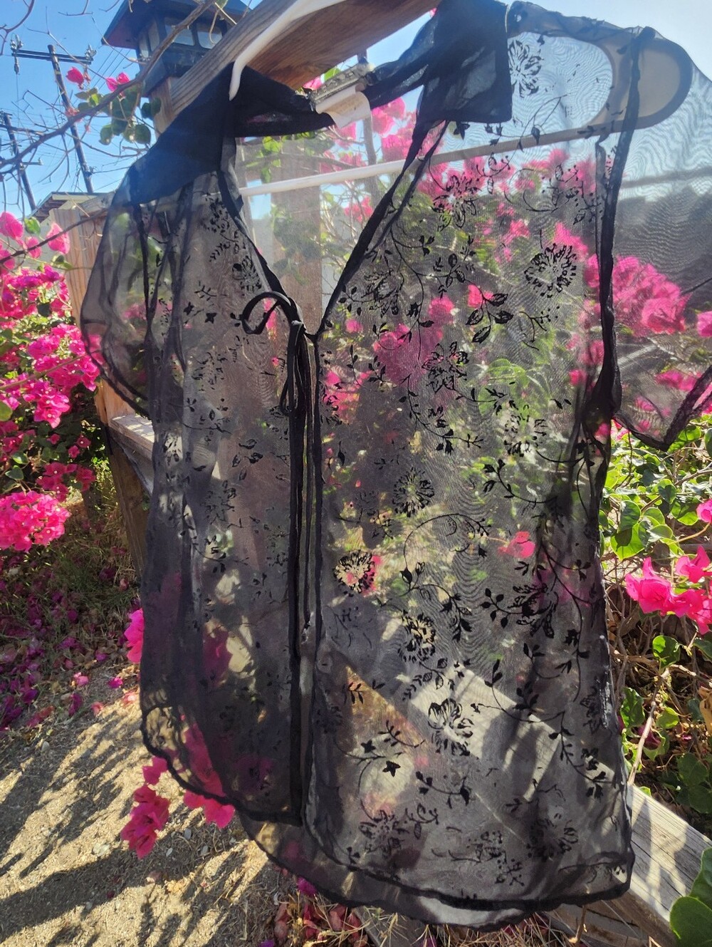 Vintage Whimsygoth Sheer Burnout Floral Velvet Mesh Tie Front Top Anxiety